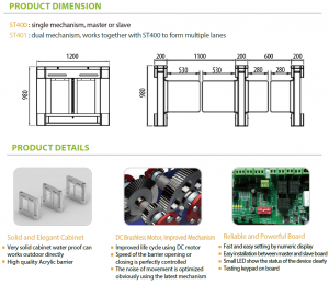 ST400 304 Stainless Steel Single Lane Swing Barrier Turnstiles with Optional Biometric Fingerprint Facial Recognition RFID Card Access Control System